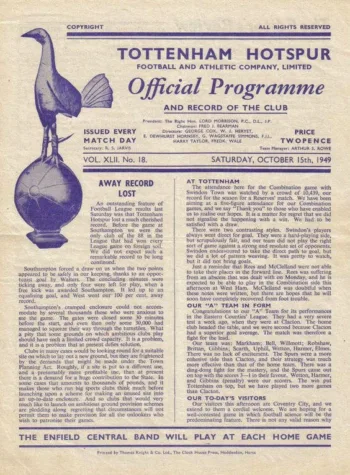 Spurs v Coventry City (15 Oct 1949) Programme