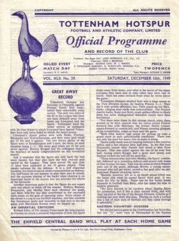 Spurs v Swansea City (10 Dec 1949) Programme