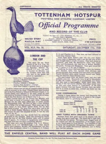 Spurs v Brentford FC (17 Dec 1949) Programme
