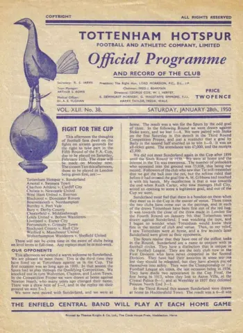Spurs v Sunderland AFC (28 Jan 1950) Programme