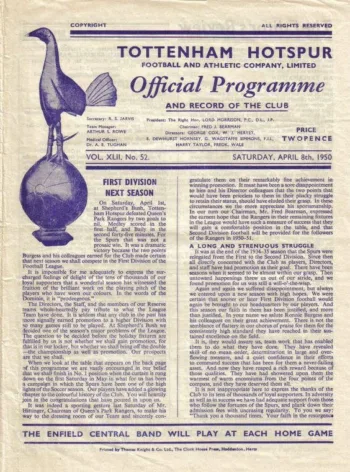 Spurs v Preston North End (08 Apr 1950) Programme
