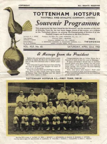 Spurs v Grimsby Town (22 Apr 1950) Programme