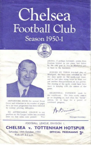 Spurs v Chelsea FC (14 Oct 1950) Programme