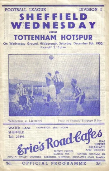 Spurs v Sheffield Wednesday (09 Dec 1950) Programme