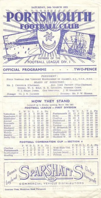 Spurs v Portsmouth FC (24 Mar 1951) Programme