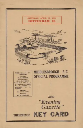 Spurs v Middlesbrough FC (21 Apr 1951) Programme