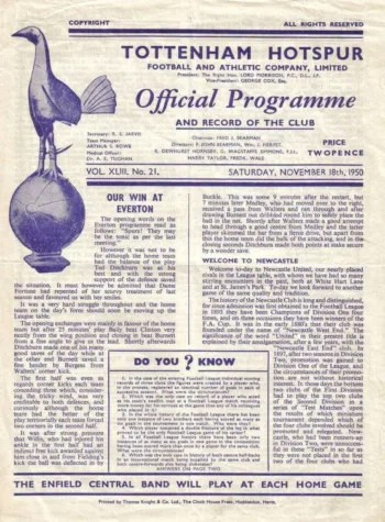 Spurs v Newcastle United (18 Nov 1950) Programme