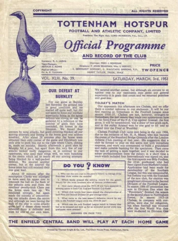 Spurs v Chelsea FC (03 Mar 1951) Programme