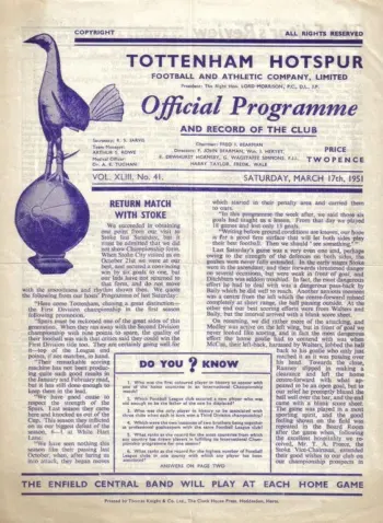 Spurs v West Bromwich Albion (17 Mar 1951) Programme