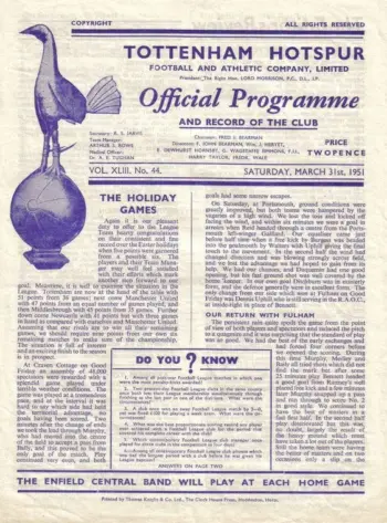 Spurs v Everton FC (31 Mar 1951) Programme