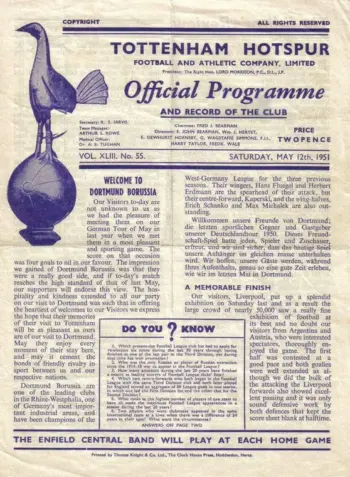 Spurs v Borussia Dortmund (12 May 1951) Programme