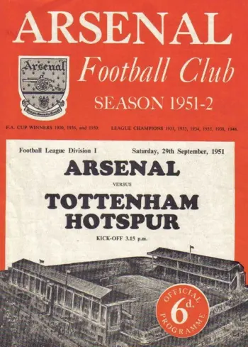 Spurs v Arsenal FC (29 Sep 1951) Programme