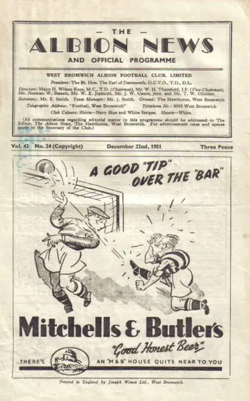 Spurs v West Bromwich Albion (22 Dec 1951) Programme