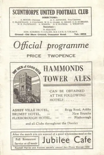 Spurs v Scunthorpe & Lindsey (12 Jan 1952) Programme