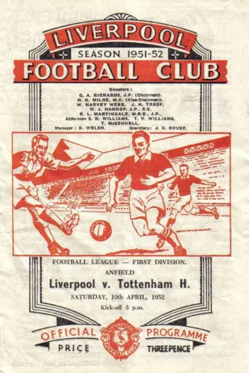 Spurs v Liverpool FC (19 Apr 1952) Programme