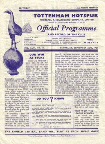 Spurs v Manchester United (22 Sep 1951) Programme