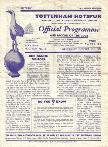 Spurs v Select (10 Oct 1951) Programme