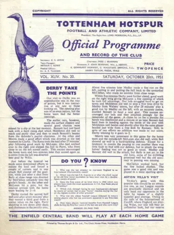 Spurs v Aston Villa (20 Oct 1951) Programme