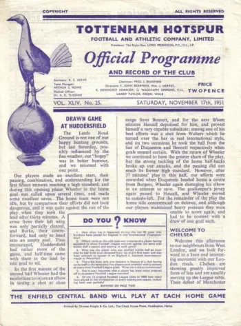 Spurs v Chelsea FC (17 Nov 1951) Programme