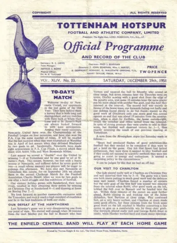 Spurs v Newcastle United (29 Dec 1951) Programme