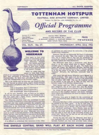 Spurs v Hibernian (23 Apr 1952) Programme