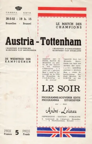 Spurs v FK Austria Wien (26 Mar 1952) Programme