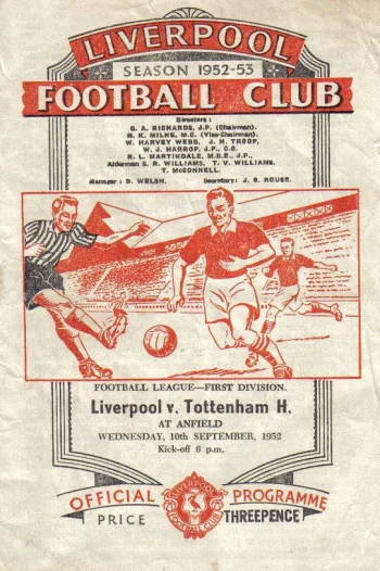 Spurs v Liverpool FC (10 Sep 1952) Programme