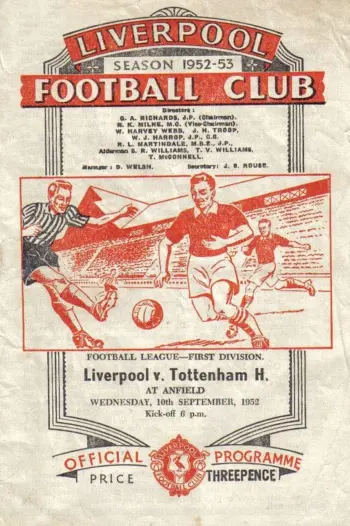 Spurs v Liverpool FC (10 Sep 1952) Programme