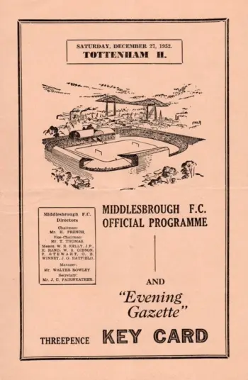 Spurs v Middlesbrough FC (27 Dec 1952) Programme