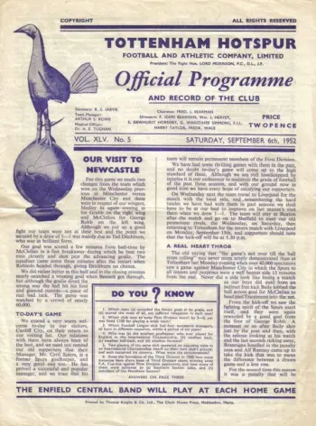 Spurs v Cardiff City (06 Sep 1952) Programme