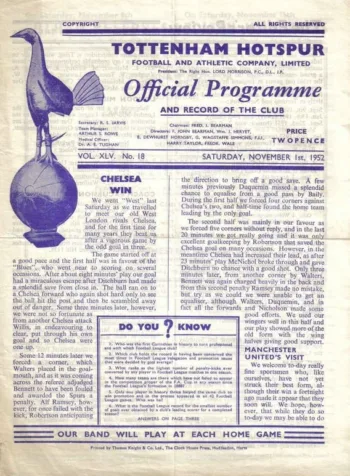 Spurs v Manchester United (01 Nov 1952) Programme