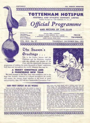 Spurs v Middlesbrough FC (25 Dec 1952) Programme