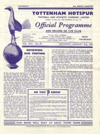 Spurs v Newcastle United (03 Jan 1953) Programme