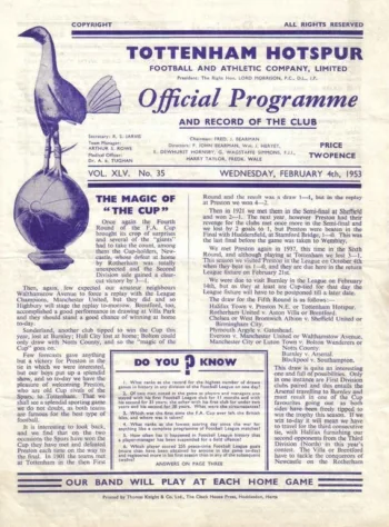 Spurs v Preston North End (04 Feb 1953) Programme