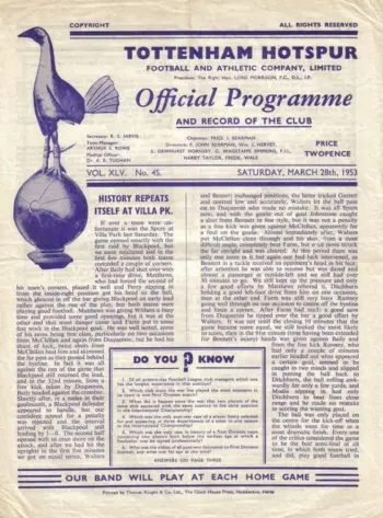 Spurs v Portsmouth FC (28 Mar 1953) Programme