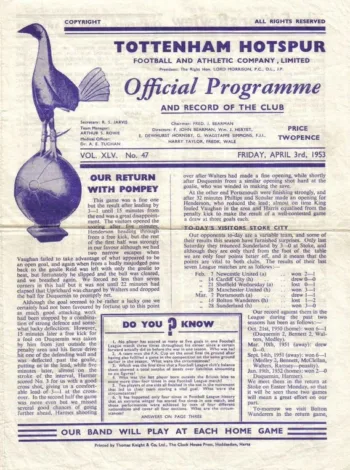 Spurs v Stoke City (03 Apr 1953) Programme