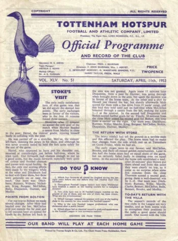 Spurs v Aston Villa (11 Apr 1953) Programme