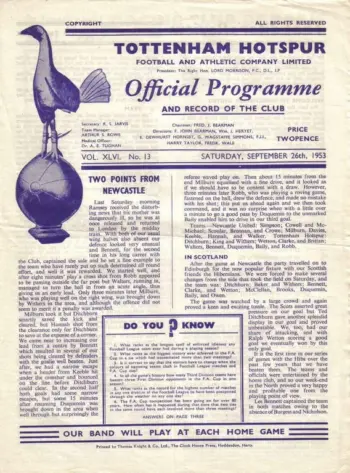 Spurs v Manchester United (26 Sep 1953) Programme