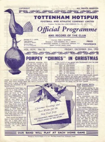 Spurs v Portsmouth FC (25 Dec 1953) Programme