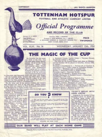 Spurs v Leeds United (13 Jan 1954) Programme