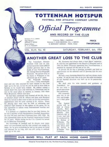 Spurs v Newcastle United (06 Feb 1954) Programme