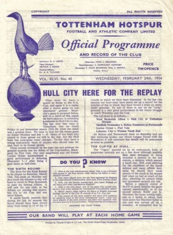 Spurs v Hull City (24 Feb 1954) Programme