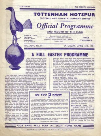 Spurs v Sheffield United (17 Apr 1954) Programme