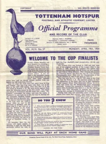 Spurs v Preston North End (19 Apr 1954) Programme