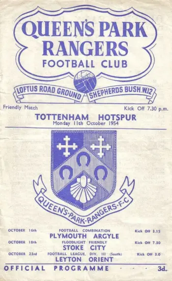 Spurs v Queens Park Rangers (11 Oct 1954) Programme