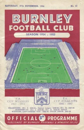 Spurs v Burnley FC (27 Nov 1954) Programme