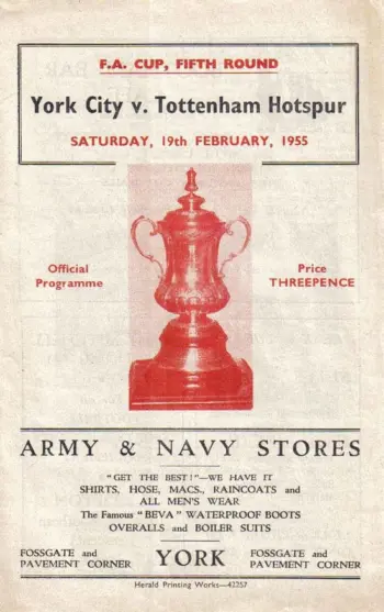 Spurs v York City (19 Feb 1955) Programme