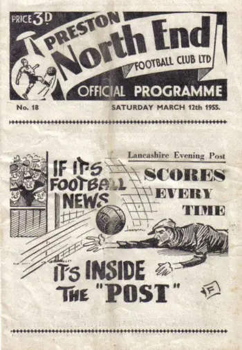 Spurs v Preston North End (12 Mar 1955) Programme