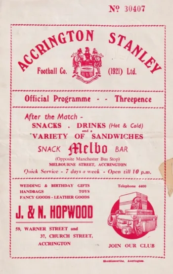 Spurs v Accrington Stanley (29 Nov 1954) Programme