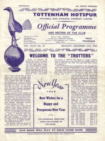 Spurs v Bolton Wanderers (27 Dec 1954) Programme